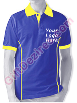 Designer Royal Blue and Yellow Color T Shirt With Logo Printed